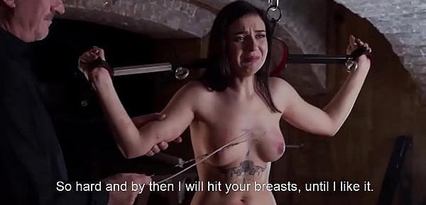  Cruel breast whipping for helpless girl